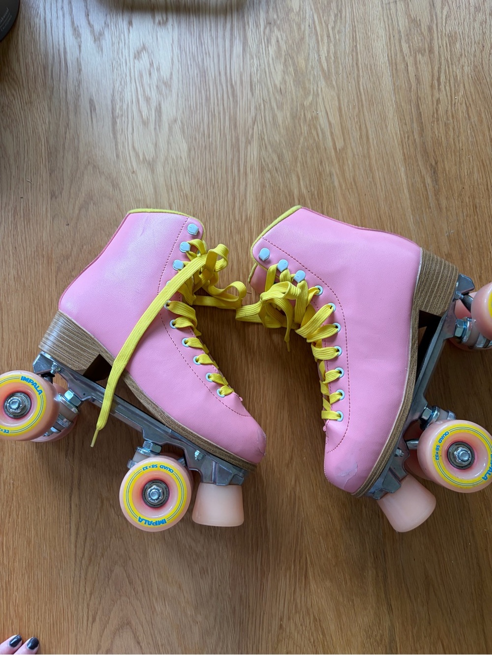 Impala Sidewalk Pink Roller Skates with Yellow Laces